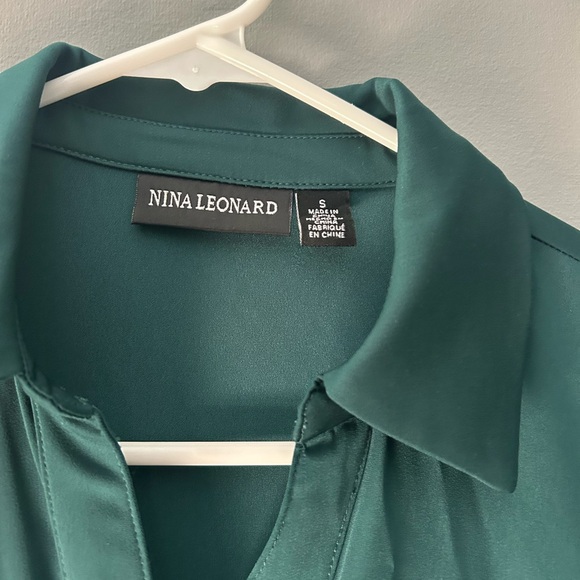Nina Leonard Green Pleated Cuffed Shirt Dress - Picture 4 of 6